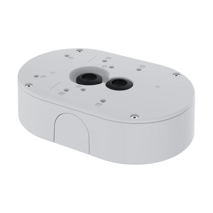 AXIS TP4601-E (02750-001) white outdoor-ready conduit back box with M25 conduit entries and IK11 vandal resistance.