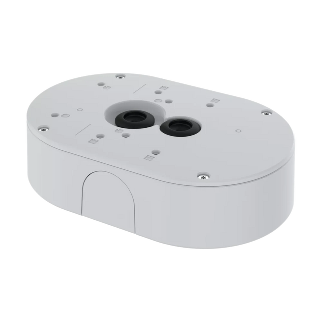 AXIS TP4601-E (02750-001) white outdoor-ready conduit back box with M25 conduit entries and IK11 vandal resistance.