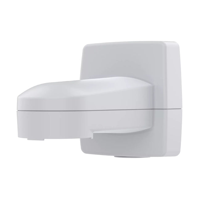 AXIS TQ5001-E outdoor wall and pole mount bracket in white powder-coated aluminum for security camera installation.