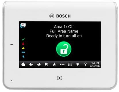 Bosch G - series Hardwired Touchscreen With Prox Reader White 4x Zone 1x Output 4.3" Touch Screen With Backlit Plastic Wall Mount SDI2 320g 12VDC - CCTV Guru