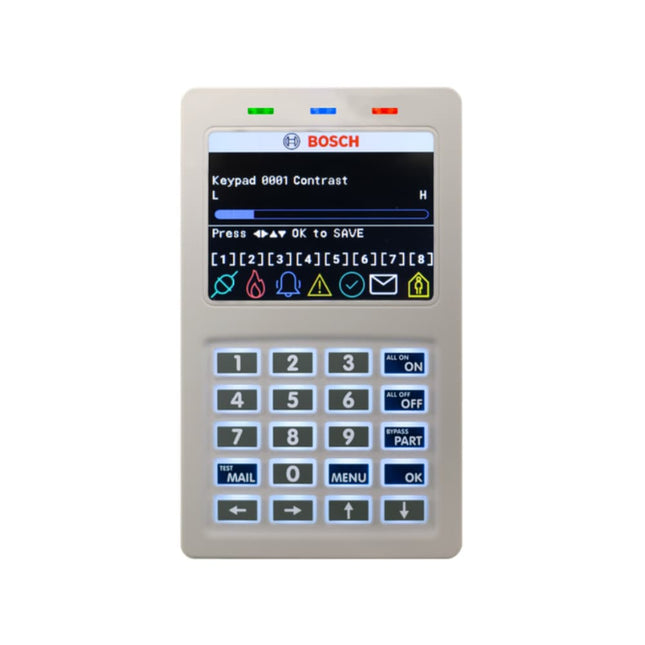 Bosch CP737B and CP736B alarm keypads compatible with Solution 2000 3000 and 6000 security systems