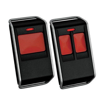 Bosch RADION wireless panic button comparison showing RFPB-TB single button and RFPB-SB dual button with B810 bundle option