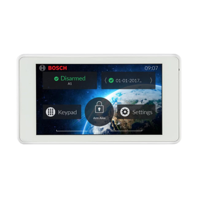 Bosch TouchOne Mini 5-inch color touchscreen codepad for Solution 2000 and 3000 alarm systems.