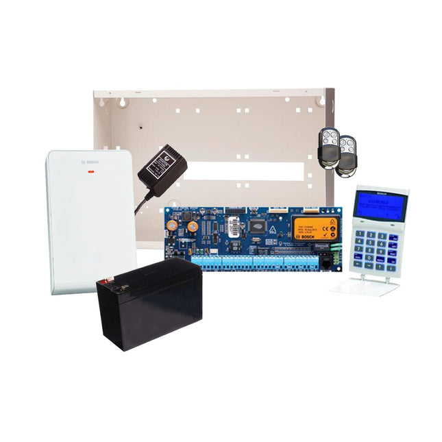 Bosch 6000 Series Wireless Alarm Kit Includes Solution 6000 Control Panel PCB + White Smart Prox Keypad + Radion Wireless Key FOB Kit + Metal Enclosure + 18VAC Power Supply + 7AH Battery - CCTV Guru