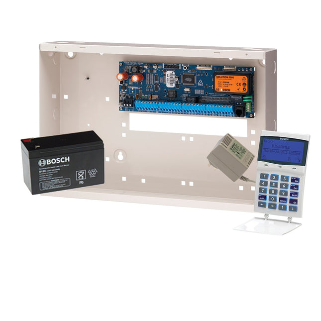 Bosch Kit - CC610GW Solution 6000 PCB + White Graphic Keypad + Metal Enclosure + TF008 - B Power Supply + Battery 12V7 - CCTV Guru