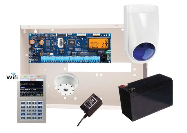 Bosch Kit Solution 6000 Alarm Kit Includes Solution 6000 Panel & White Wifi Keypad & Metal Enclosure & 12V/7Ah Battery & Power Supply & Strobe/Siren Combo & Screamer - CCTV Guru