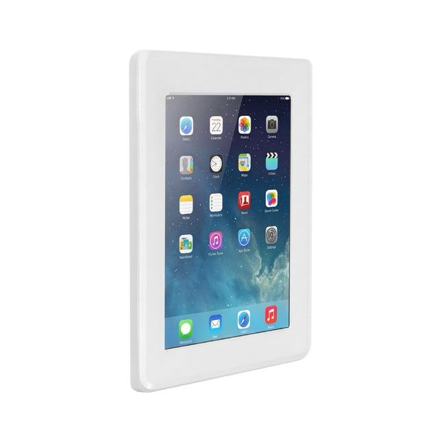 Brateck white plastic anti-theft wall mount tablet enclosure for 9.7 to 10.1 inch screens in Australia.