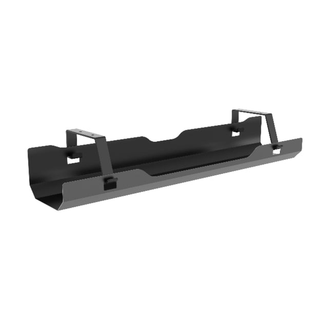 Brateck 600mm black heavy-duty steel under-desk cable management tray for organizing wires.