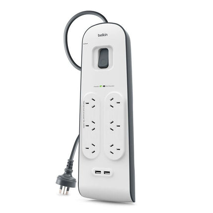 Belkin BSV604 6 - Outlet 2 - Meter Surge Protection Strip with two 2.4 amp USB charging ports, Complete Three - line AC protection, CEW $30,000,2YR - CCTV Guru