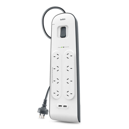 Belkin BSV804 8 - Outlet 2 - Meter Surge Protection Strip with two 2.4 amp USB charging ports, Complete Three - line AC protection, CEW $50,000,2YR - CCTV Guru