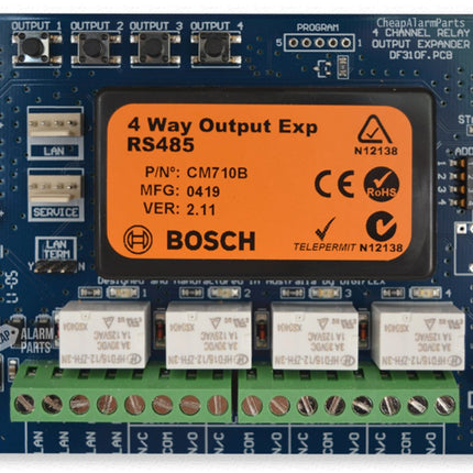 Bosch Hardwired Output Expander Module Blue 4x Output PCB Enclosure Mount 97g 10.5 - 14VDC Suits Solution 16I/ 144/ 6000 - CCTV Guru