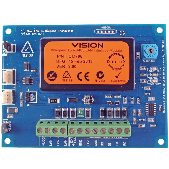 Bosch Hardwired Wiegand to RS485 Converter/ Module Blue PCB Enclosure Mount 100g 10 - 14VDC Suits Solution 6000/ 144 Compatable With 26 - 40 Bit Wiegand Readers - CCTV Guru