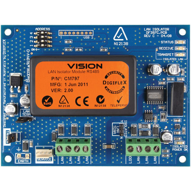 Bosch Hardwired LAN & Power Isolator Module Blue PCB Enclosure Mount 100g 10 - 14VDC Suits Solution 16I/ 144/ E Series 250MA - CCTV Guru