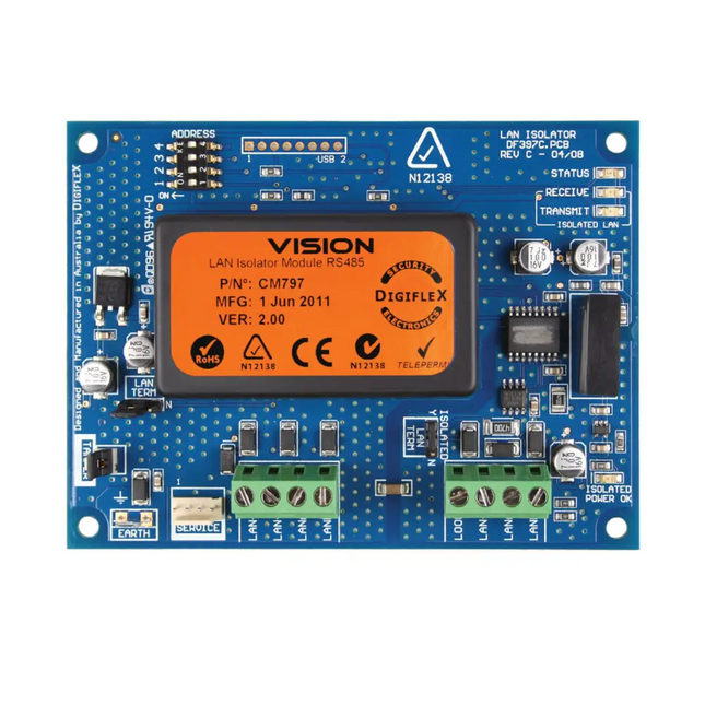 Bosch Hardwired LAN & Power Isolator Module Blue PCB Enclosure Mount 100g 10 - 14VDC Suits Solution 16I/ 144/ E Series 250MA - CCTV Guru