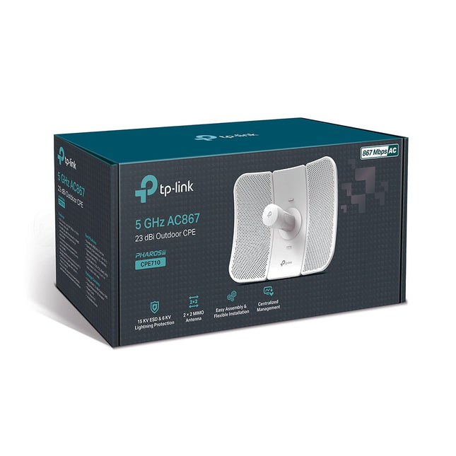 TP - Link CPE710 5GHz AC 867Mbps 23dBi High - gain Directional Outdoor CPE, IP65 Weather Proof, Lightning Protection, Passive POE, Centralised Management - CCTV Guru