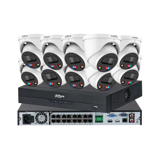 Dahua 10 x 8MP 4K full colour CCTV kit with Smart Dual Light turret cameras and 16 channel AI NVR