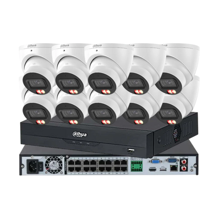 Dahua 10 x 8MP 4K full colour CCTV kit with Smart Dual Light turret cameras and 16 channel AI NVR