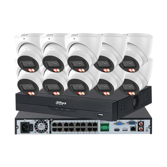 Dahua 10 x 8MP 4K full colour CCTV kit with Smart Dual Light turret cameras and 16 channel AI NVR