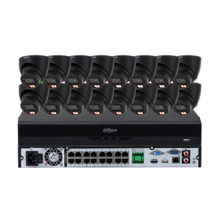 Dahua 16 x 8MP 4K CCTV kit with black Smart Dual-Light turret cameras and 16-channel AI NVR, 24/7 full colour, Australia