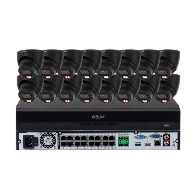 Dahua 16 x 6MP 3K CCTV kit with black Smart Dual-Light turret cameras and 16-channel AI NVR, 24/7 full colour, Australia