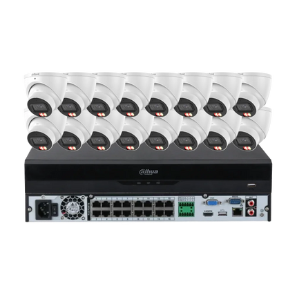 Dahua 16 x 8MP 4K CCTV kit with white Smart Dual-Light turret cameras and 16-channel AI NVR, 24/7 full colour, Australia