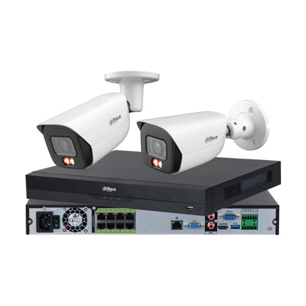 Dahua 2 x 6MP Smart Dual-Light fixed bullet CCTV kit in white with 8-channel or AcuPick PoE AI NVR, Australia