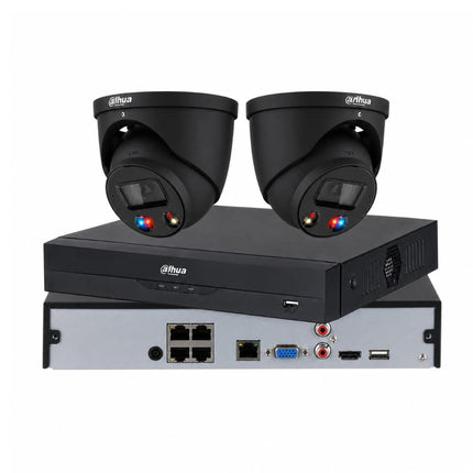 Dahua 2 x 8MP 4K TiOC 3.0 active-deterrence turret CCTV kit in black with siren, strobe and 4, 8-channel or AcuPick PoE AI NVR, Australia