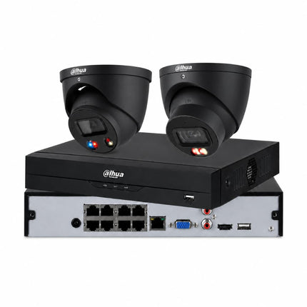 Dahua 2 x 6MP CCTV kit with black TiOC 3.0 and Smart Dual-Light cameras and 8-channel NVR4108 AI NVR, 24/7 full colour, Australia
