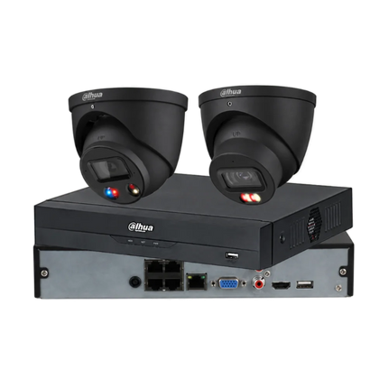 Dahua 2 x 8MP TiOC and Smart Dual-Light CCTV kit in black with 4-channel PoE AI NVR
