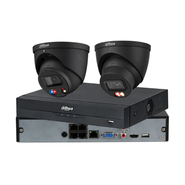 Dahua 2 x 8MP TiOC and Smart Dual-Light CCTV kit in black with 4-channel PoE AI NVR