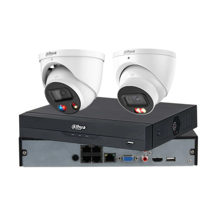 Dahua 2 x 8MP TiOC and Smart Dual-Light CCTV kit in white with 4-channel PoE AI NVR