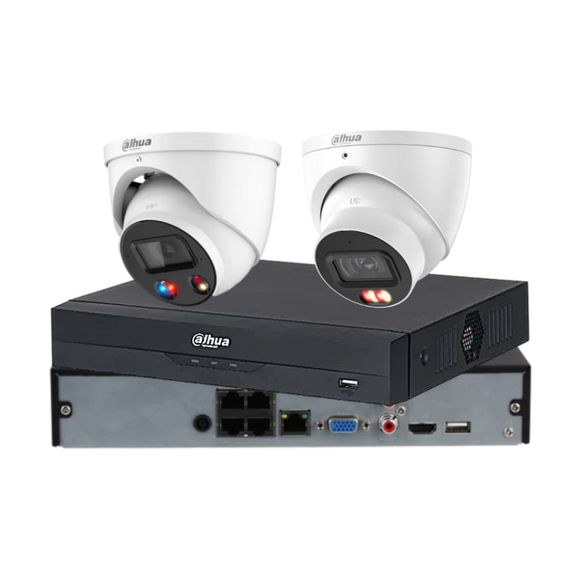 Dahua 2 x 8MP TiOC and Smart Dual-Light CCTV kit in white with 4-channel PoE AI NVR