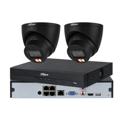 Dahua 2 x 8MP 4K Smart Dual-Light turret CCTV kit in black with 4, 8-channel or AcuPick PoE AI NVR, Australia