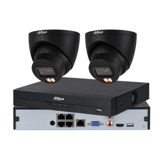Dahua 2 x 8MP 4K Smart Dual-Light turret CCTV kit in black with 4, 8-channel or AcuPick PoE AI NVR, Australia