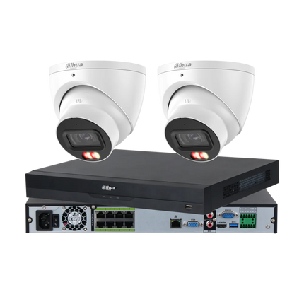 Dahua 2 x 8MP 4K Smart Dual-Light turret CCTV kit in white with 4, 8-channel or AcuPick PoE AI NVR, Australia