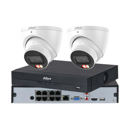 Dahua 2 x 8MP 4K Smart Dual-Light turret CCTV kit in white with 4, 8-channel or AcuPick PoE AI NVR, Australia