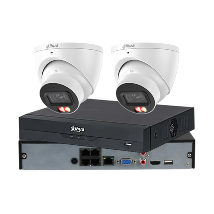 Dahua 2 x 8MP 4K Smart Dual-Light turret CCTV kit in white with 4, 8-channel or AcuPick PoE AI NVR, Australia