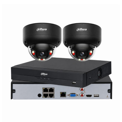 Dahua 2 camera 8MP 4K Smart Dual Light black vandal dome CCTV kit with 4-channel NVR