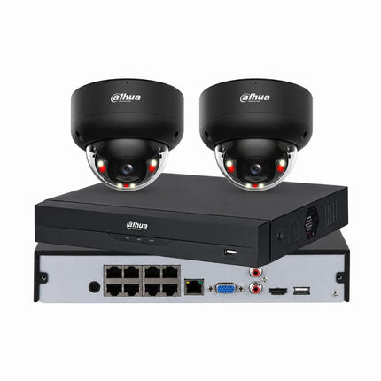 Dahua 2 camera 8MP 4K Smart Dual Light black vandal dome CCTV kit with 8-channel NVR