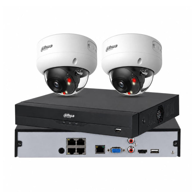 Dahua 2 camera 8MP 4K Smart Dual Light white vandal dome CCTV kit with 4-channel NVR