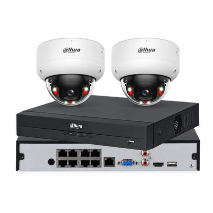 Dahua 2 camera 8MP 4K Smart Dual Light white vandal dome CCTV kit with 8-channel NVR