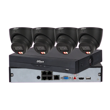 Dahua 4 x 6MP 3K full-colour Smart Dual-Light CCTV kit in black with 4-channel PoE AI NVR