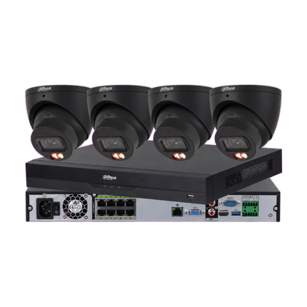 Dahua 4 x 6MP 3K full-colour Smart Dual-Light CCTV kit in black with 8-channel PoE AI and AcuPick NVR