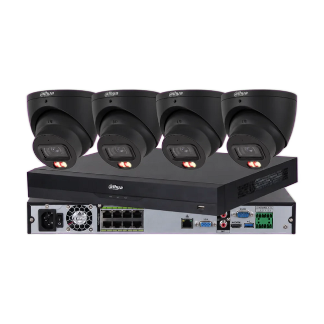 Dahua 4 x 6MP 3K full-colour Smart Dual-Light CCTV kit in black with 8-channel PoE AI and AcuPick NVR
