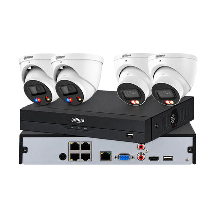 Dahua 4 x 6MP white turret camera CCTV kit with 2 TiOC cameras, 2 IR cameras and 4-channel AI NVR