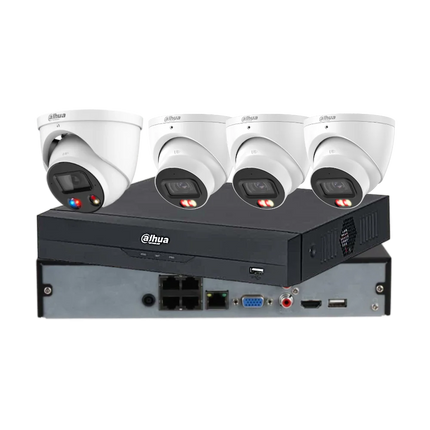 Dahua 4 x 8MP CCTV kit with 1 TiOC 3.0 and 3 Smart Dual-Light turret cameras and 4-channel NVR4104 AI NVR, Australia
