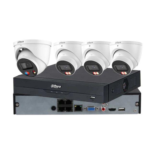 Dahua 4 x 8MP CCTV kit with 1 TiOC 3.0 and 3 Smart Dual-Light turret cameras and 4-channel NVR4104 AI NVR, Australia