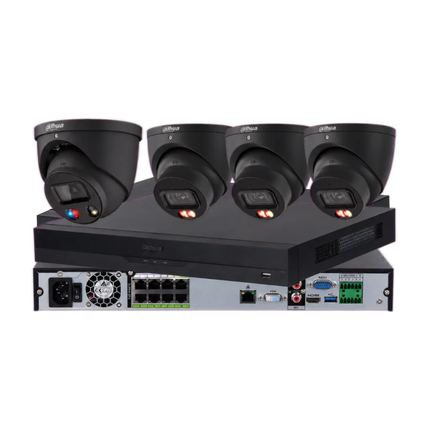 Dahua 4 x 8MP CCTV kit with 1 TiOC 3.0 and 3 Smart Dual-Light cameras in black and 8-channel AcuPick NVR5208 AI NVR for smart search, Australia