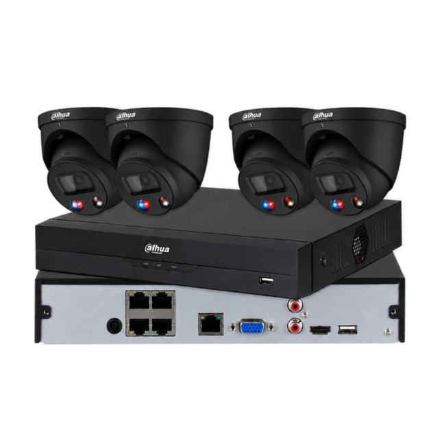 Dahua 4 x 8MP black turret camera CCTV kit with 2 TiOC cameras, 2 IR cameras and 4-channel AI NVR