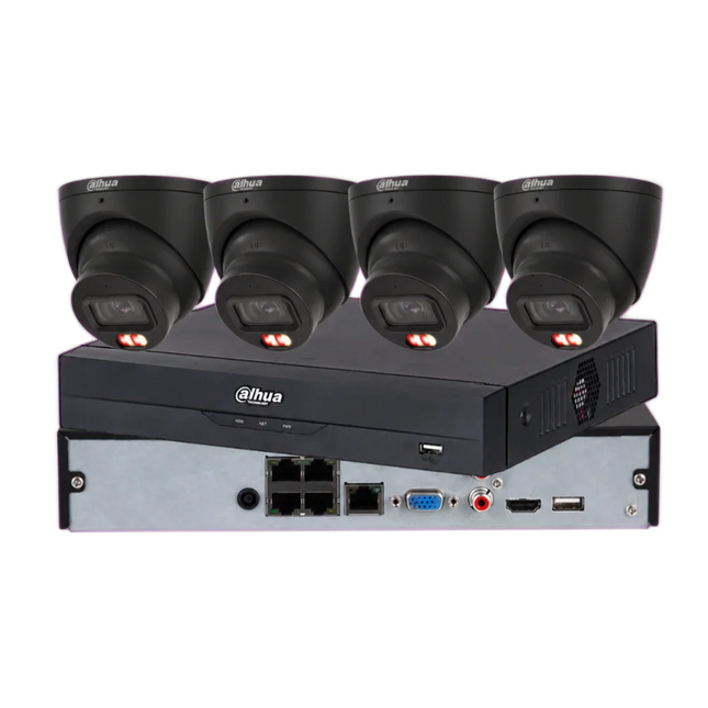 Dahua 4 x 8MP 4K full-colour Smart Dual-Light CCTV kit in black with 4-channel PoE AI NVR